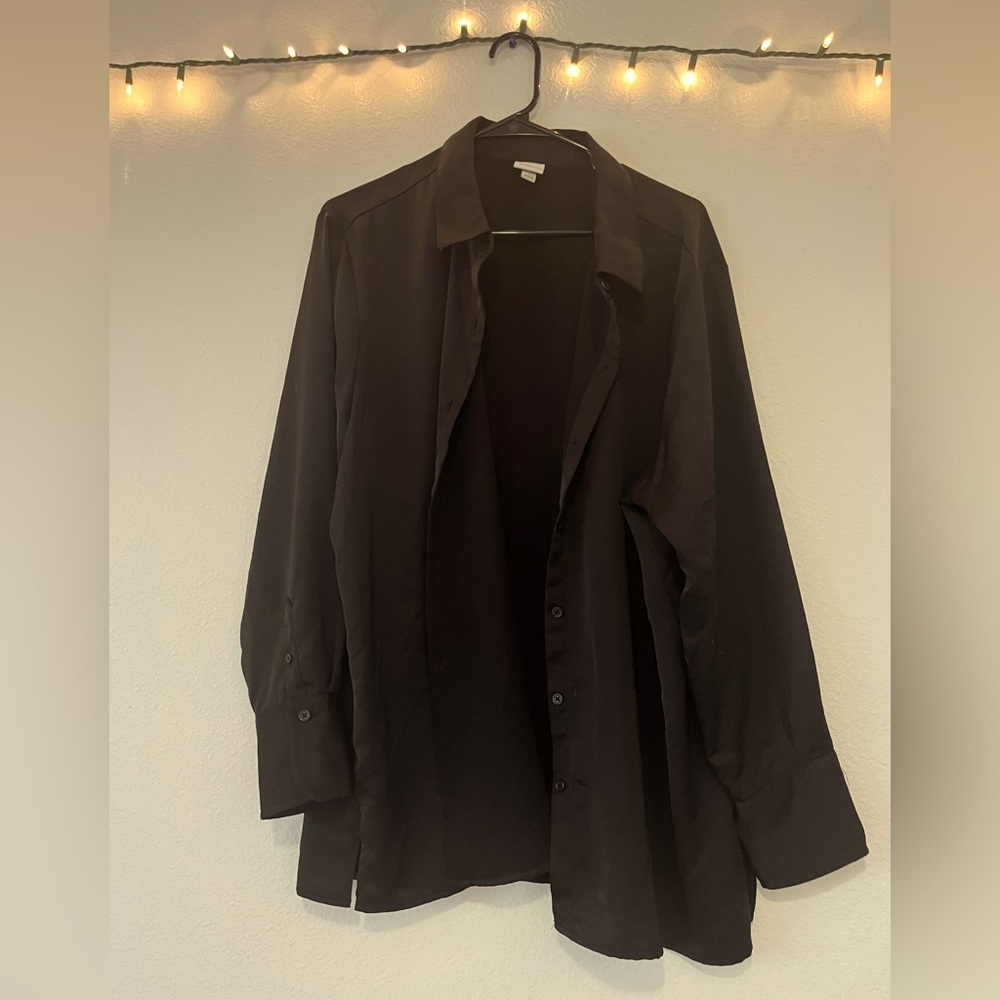 Black Satin Style Button up Top